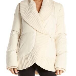 BCBGMaxAzria Down Puffer Knit Jacket Ivory Cream XS